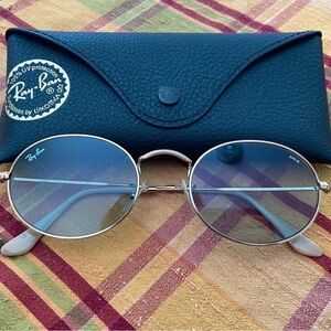 Ray Ban Oval Sunglasses - Gold Frame & Light Blue Lenses